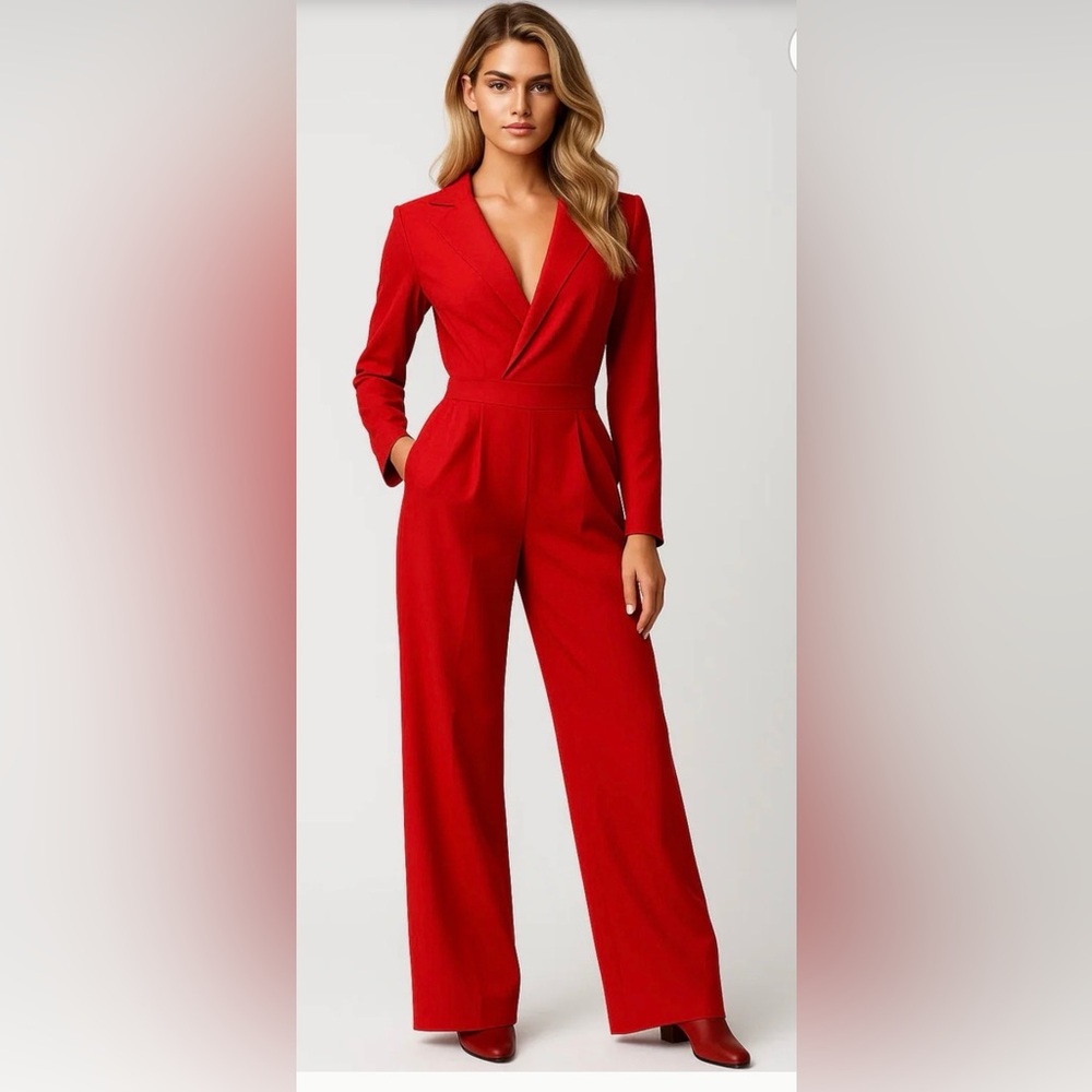 VENUS Vibrant Red Lace Detail Jumpsuit size L) 🎁